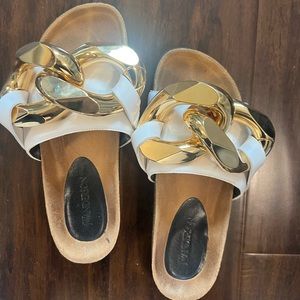 JW Anderson white sandals with gold hardware. Size 7.